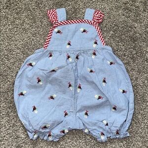 Starting Out Blue Overalls with Ladybugs